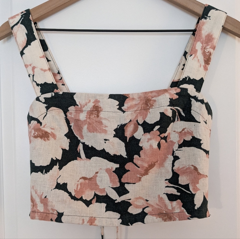 Abercrombie & Fitch Floral Green Pink Crop Top Adjustable Straps Size XS - Picture 2 of 7
